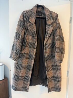 Cotton On Tan Black Red Plaid Longline Coat Size 6